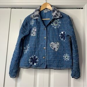 Blue Bayou Patchwork Embroidered Crochet Beaded Boho Denm jacket Women Size US S